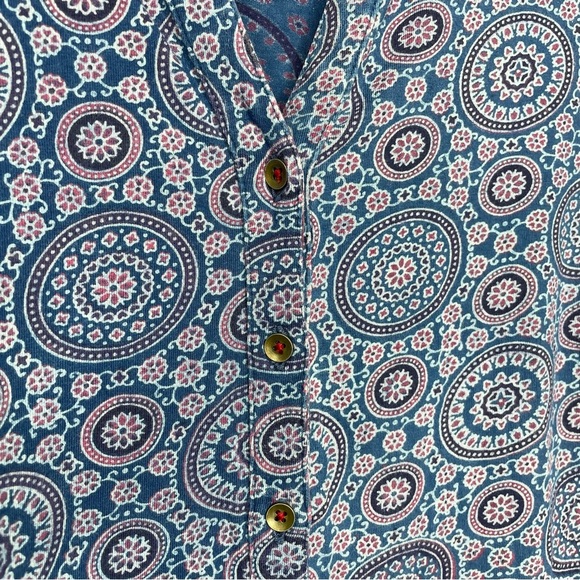 April Cornell Tunic Top/Dress Size S Button Up Geo Print Mandala Blue Burgundy - Picture 5 of 10